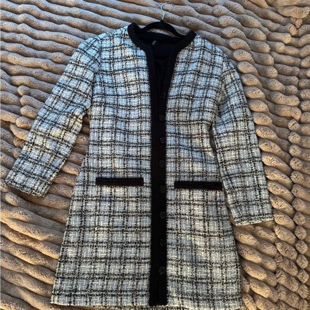 Maje Black and White Checkered Blazer with Tailored Fit